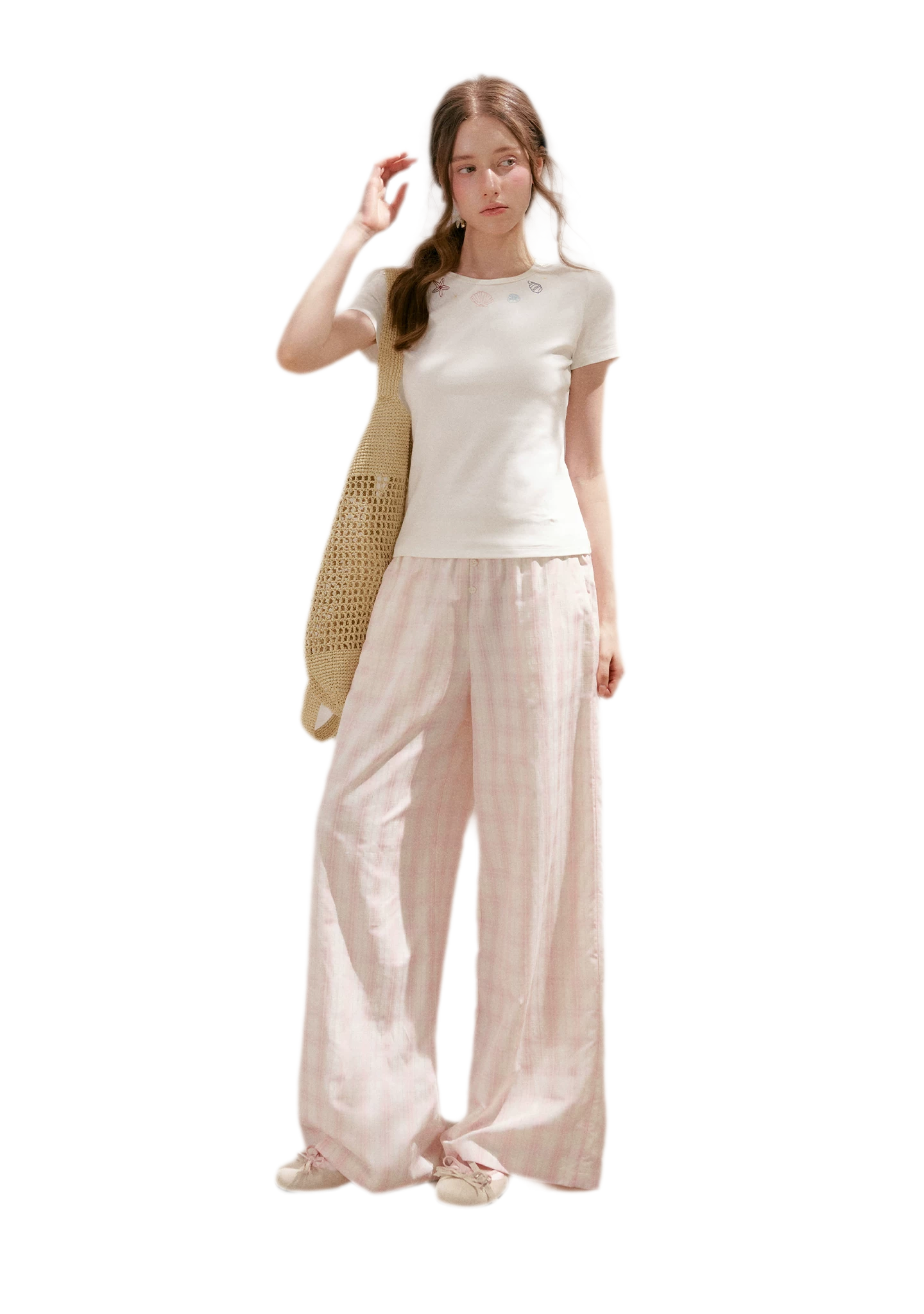 Linen Checkered High-Waist Wide-Leg Pants