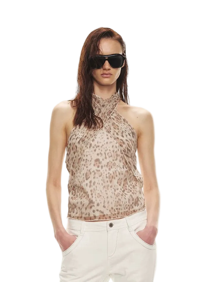 Sheer Matte Leopard Print Sleeveless Chiffon Top