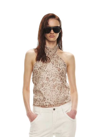 Sheer Matte Leopard Print Sleeveless Chiffon Top