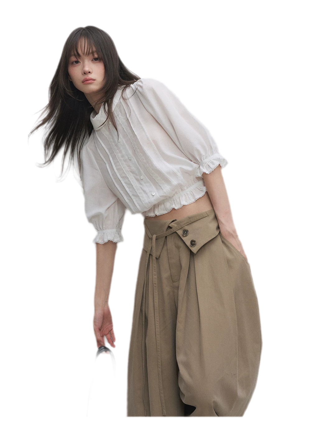 Lyocell Ruffle Cropped Blouse