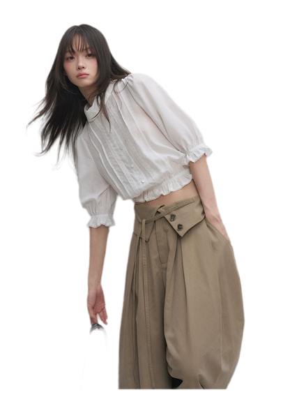 Lyocell Ruffle Cropped Blouse