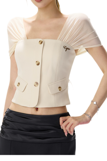 Square Neck Mesh Sleeve Top