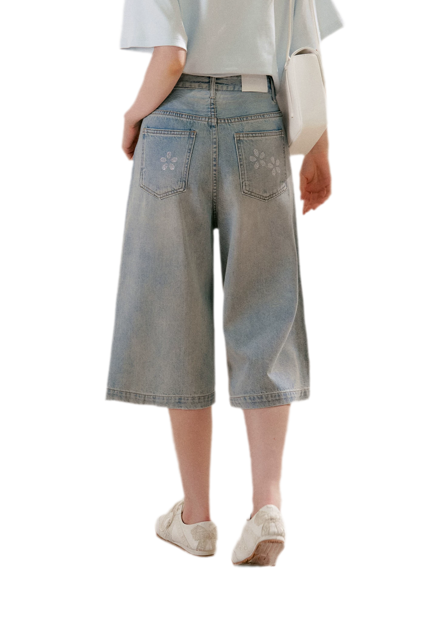 Rhinestone Floral Denim Culottes
