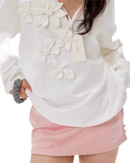 Handmade Flower Appliqué V-Neck Sweatshirt