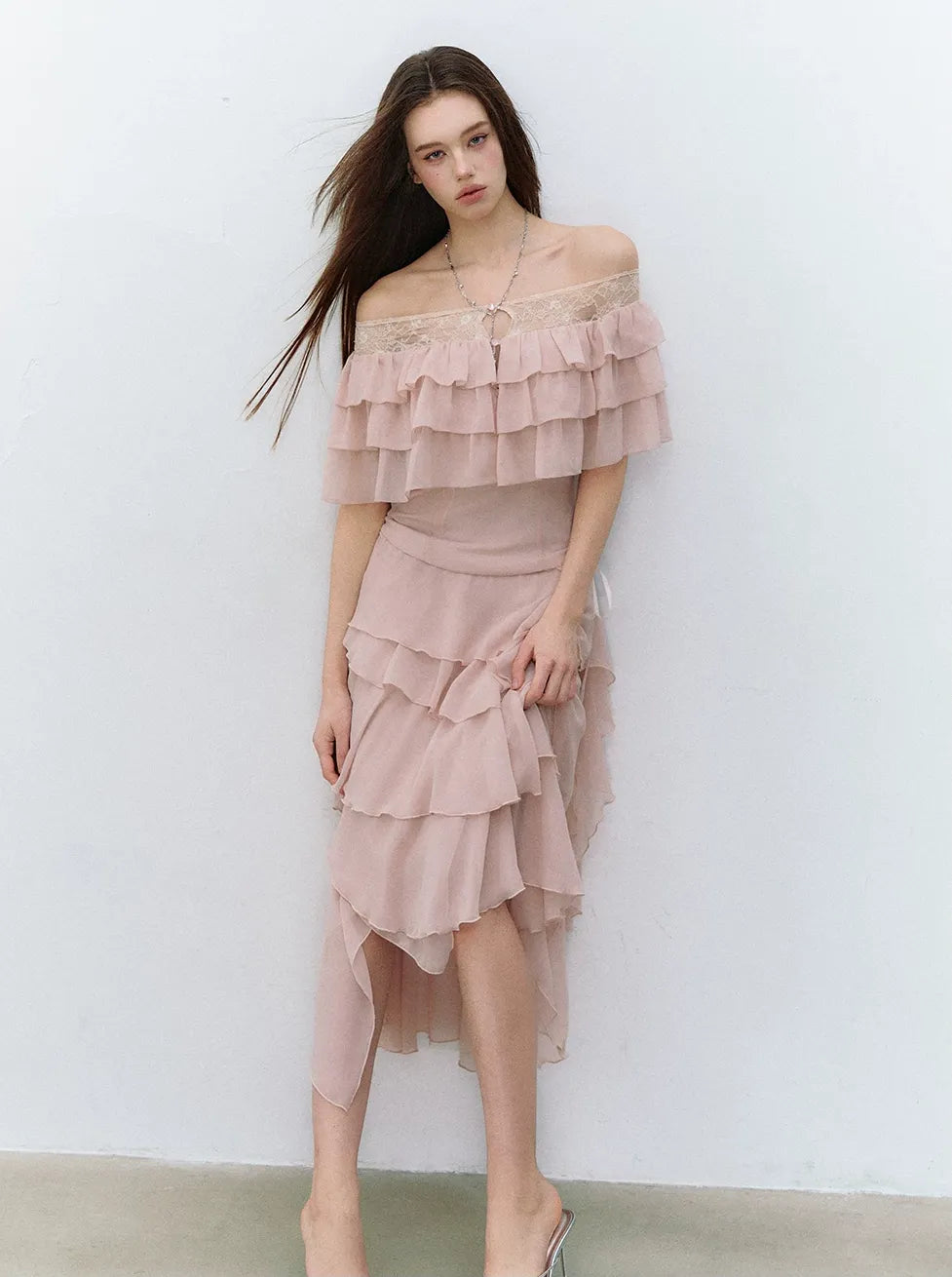 Asymmetric Chiffon Tie-Waist Strapless Skirt