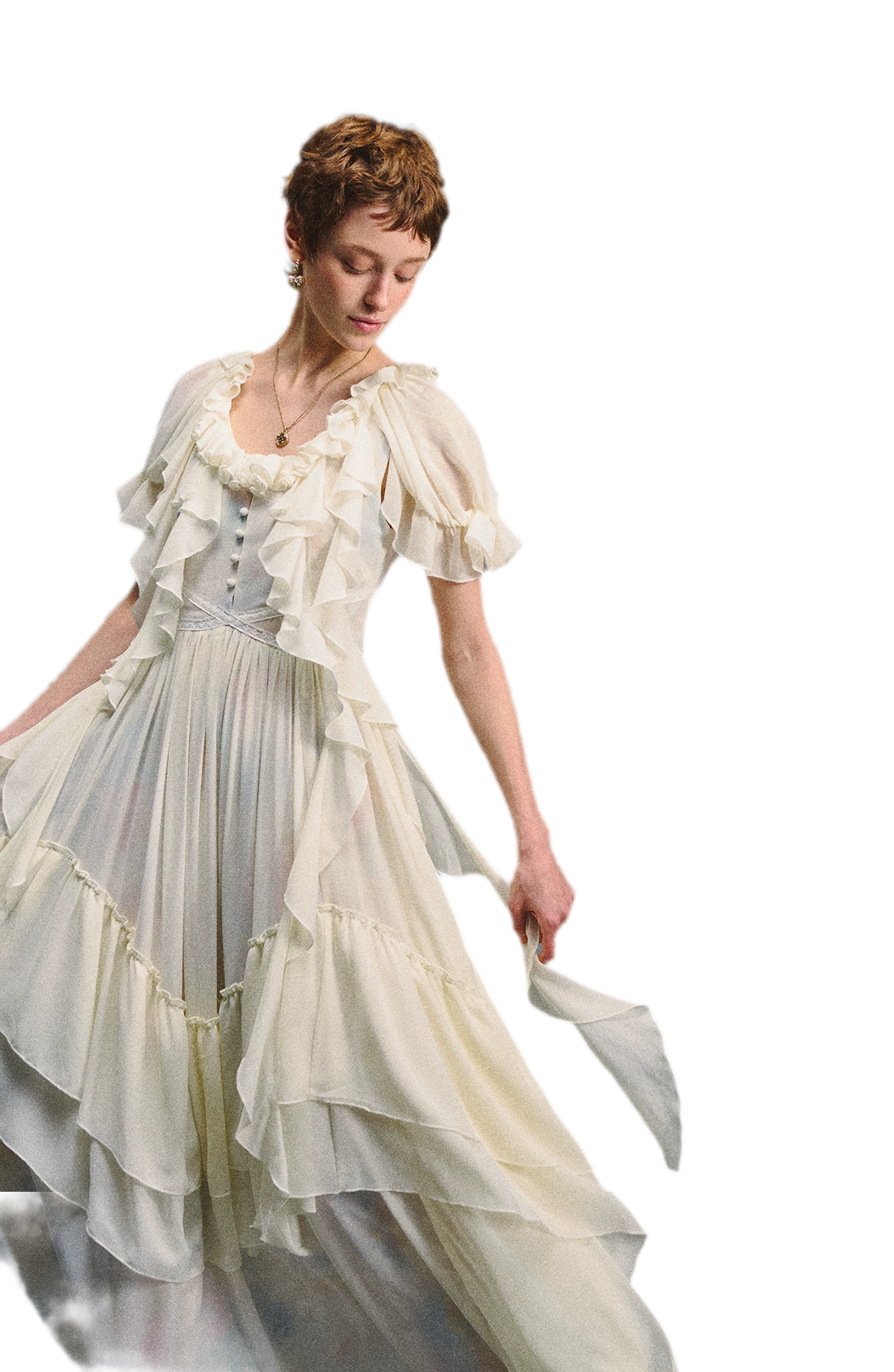Ruffled Lace Chiffon Dress