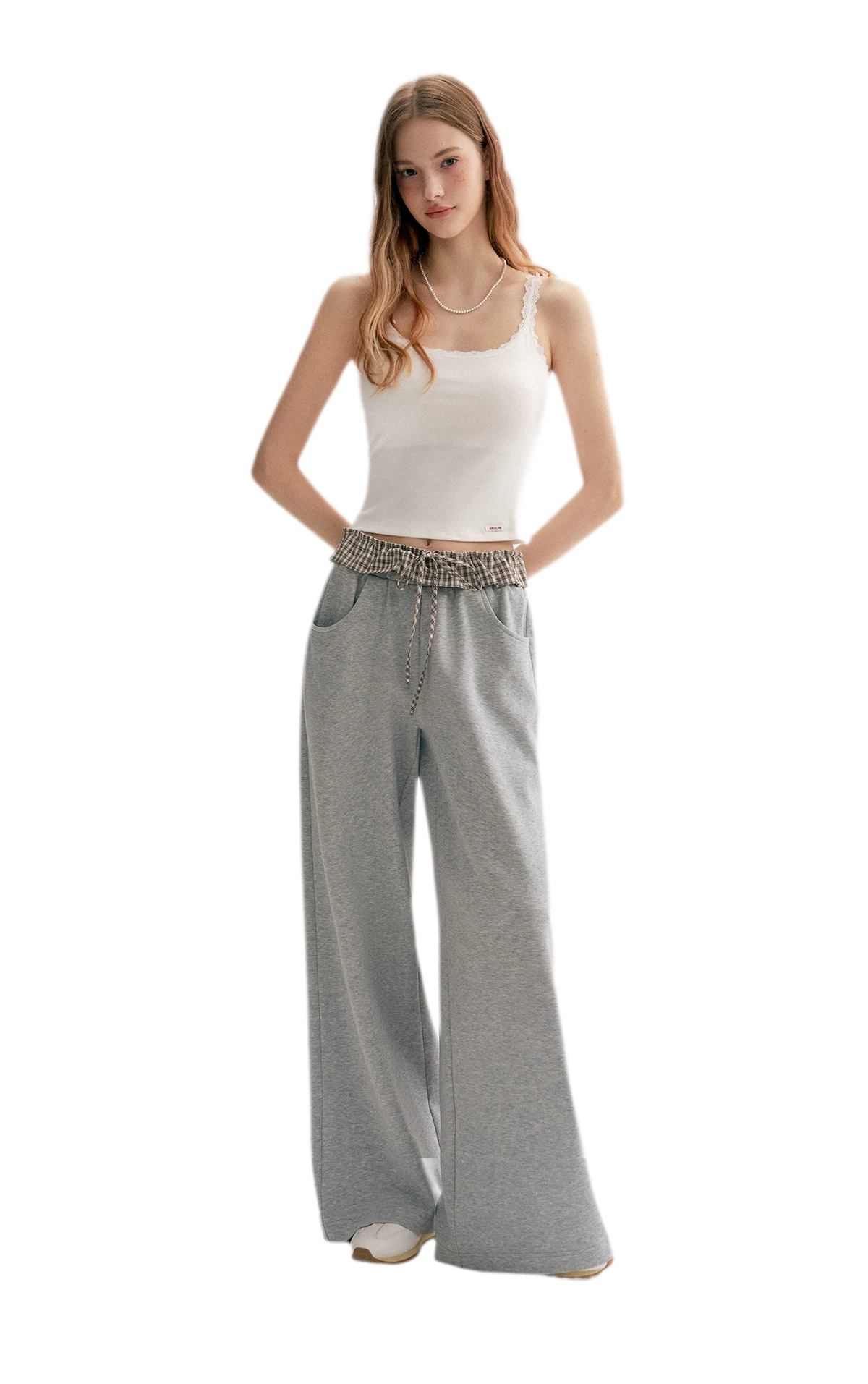 Contrast Plaid Wide Sweatpants