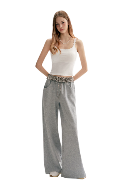Contrast Plaid Wide Sweatpants