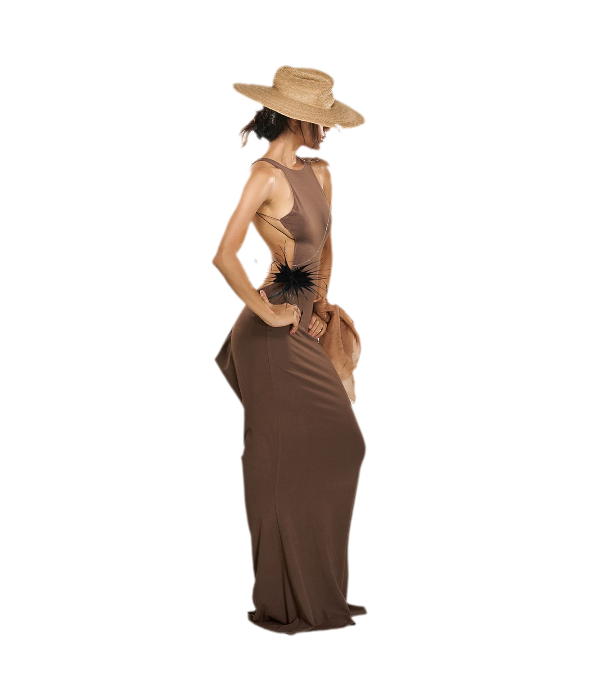 Chain Cutout Ruched Halter Dress