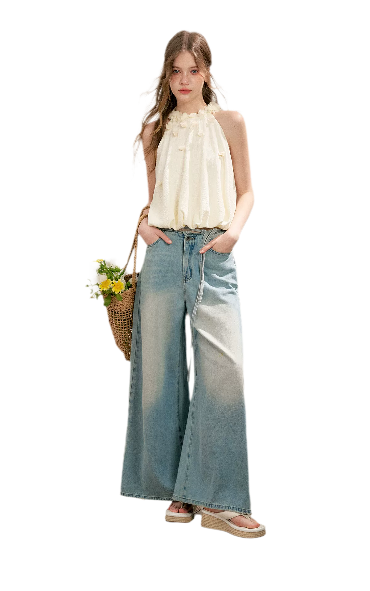 Halter A-Line Top with Floral Texture