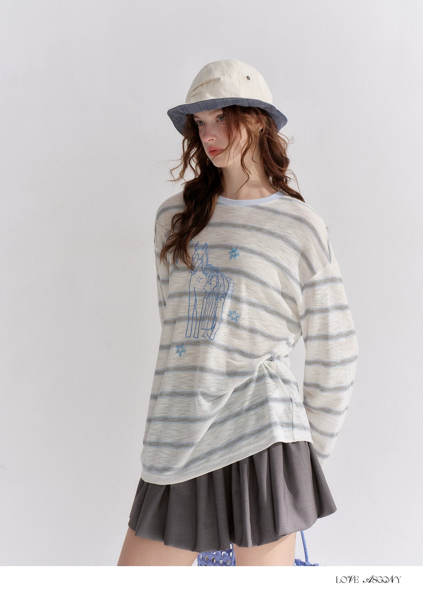 Embroidered Beaded Striped Loose T-shirt