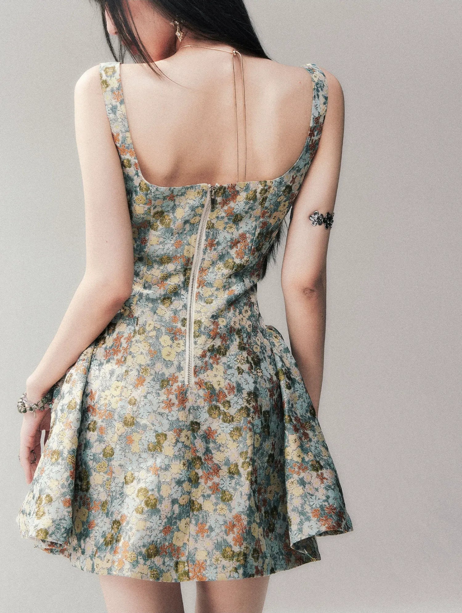 Jacquard Floral Short Dress
