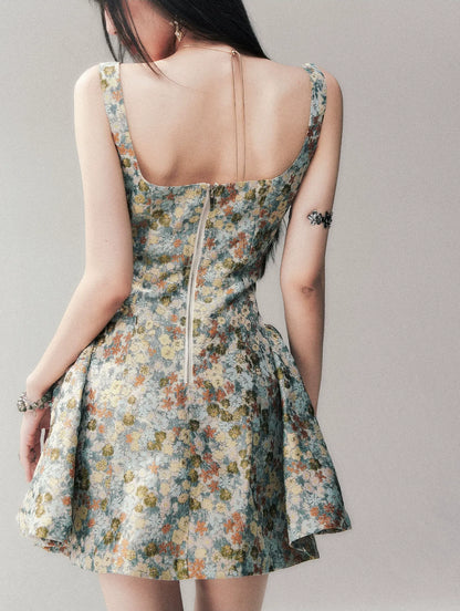 Jacquard Floral Short Dress