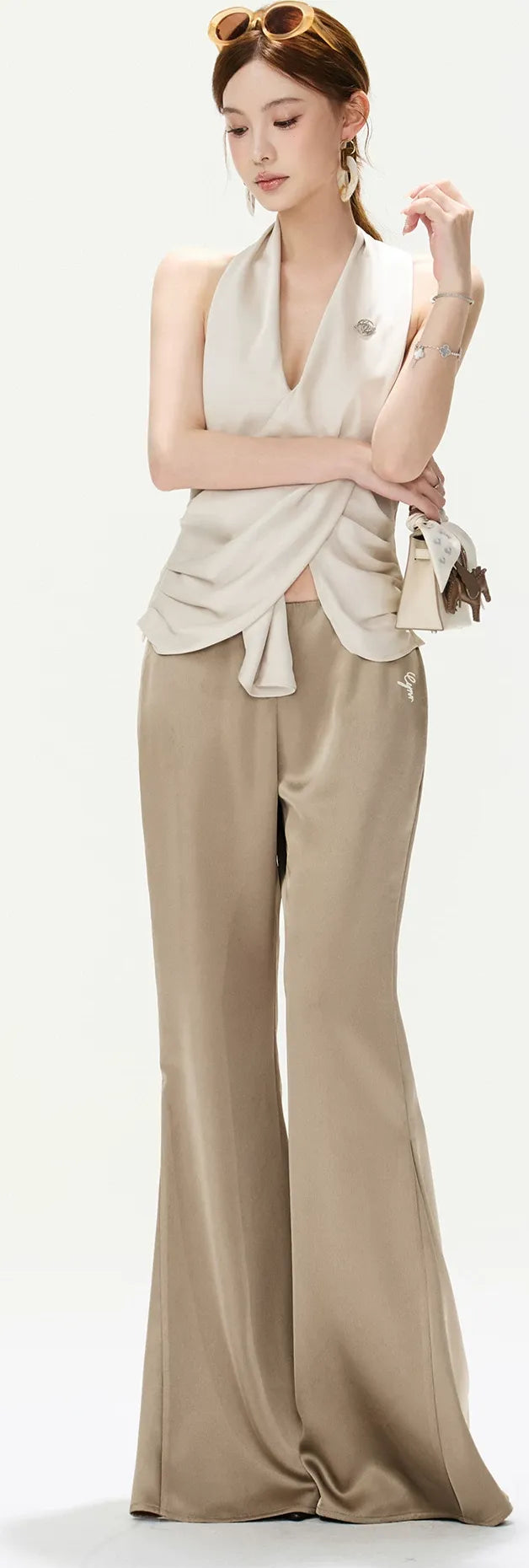 Satin Halter Ruched Top