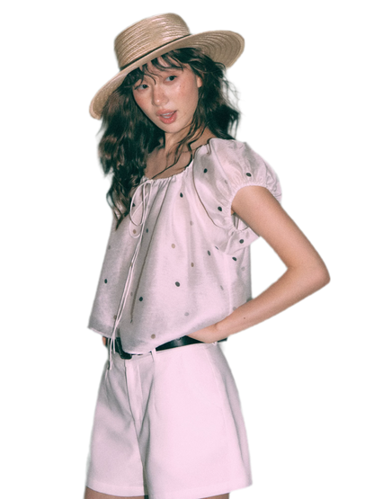 Polka Dot Puff Sleeve Top