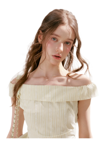 Striped Off-Shoulder Top and A-Line Skirt Set