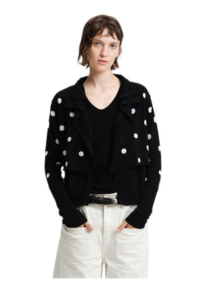 Cardigan in maglia drappeggiato a pois