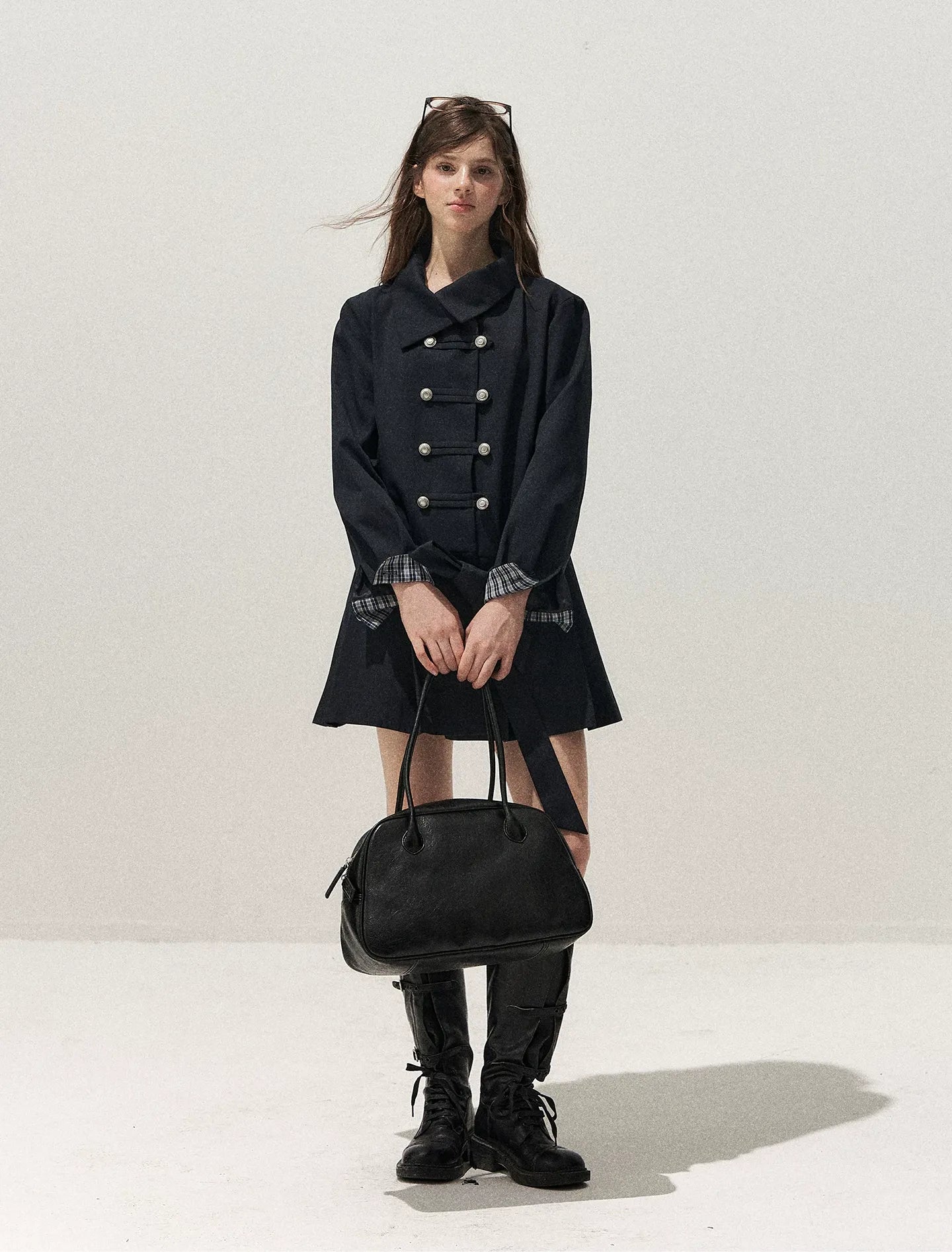 Plaid Cuff Napoleon Trench Dress