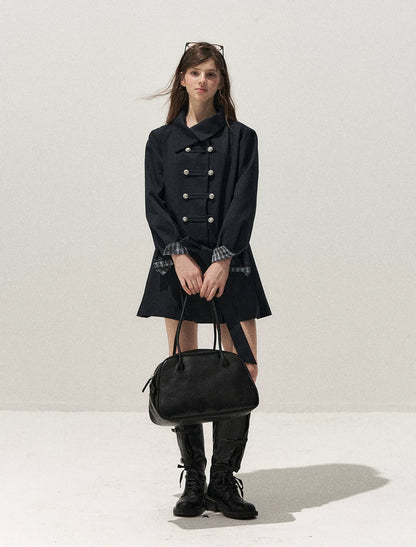 Plaid Cuff Napoleon Trench Dress