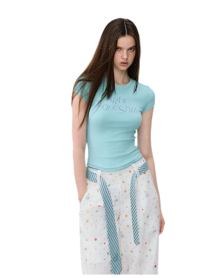 Tencel-Cotton Letter Print Slim T-Shirt