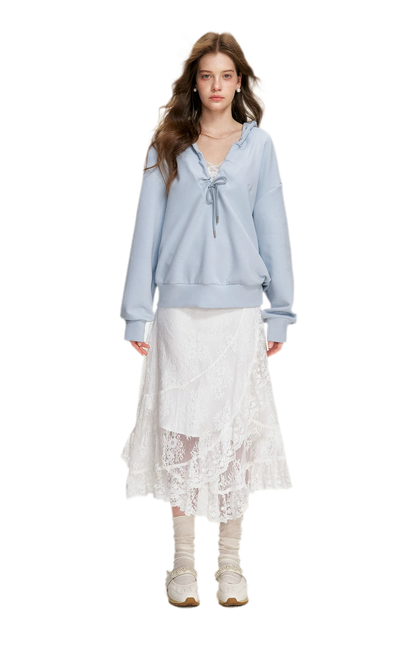 Cotton-Feel Ruched Oversized Hoodie