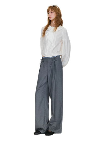 Plaid Lace Waistband Straight Pants