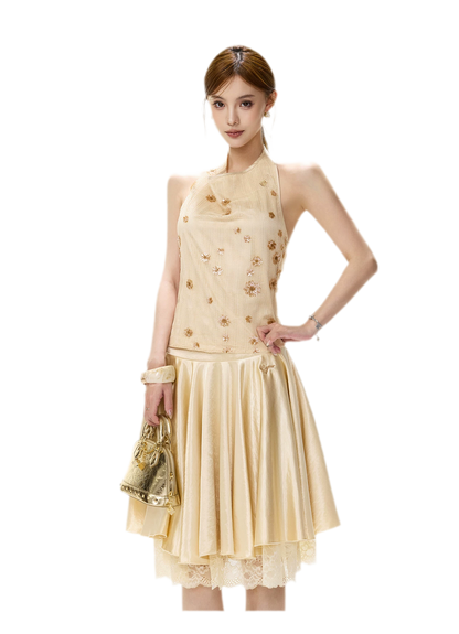 Lace Splice A-Line Skirt