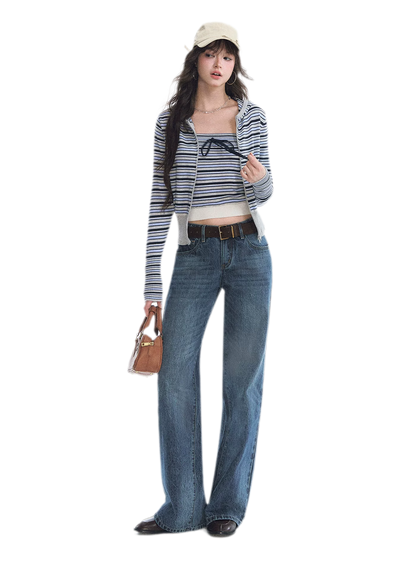 Washed Bow Embroidered Jeans