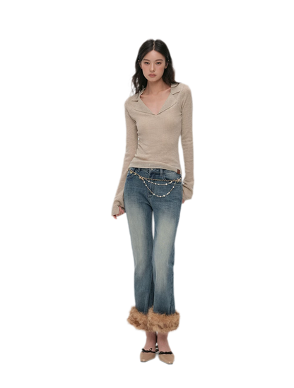 Wool Ribbed Polo Top