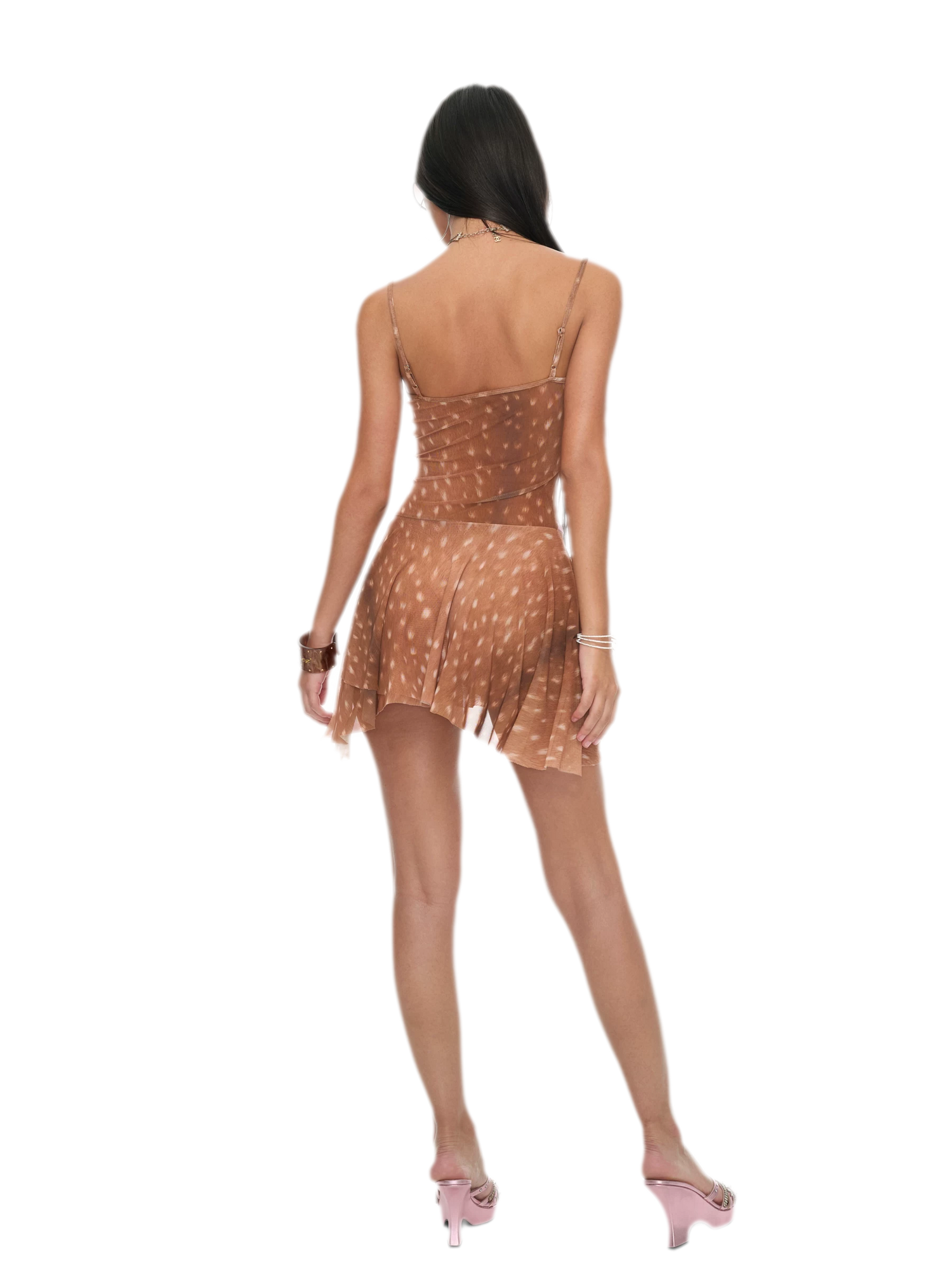 Deer Print Sheer Ribbon Dress
