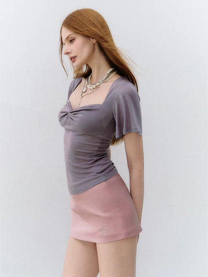 X-line Cross Knot Lyocell Square Neck T-shirt