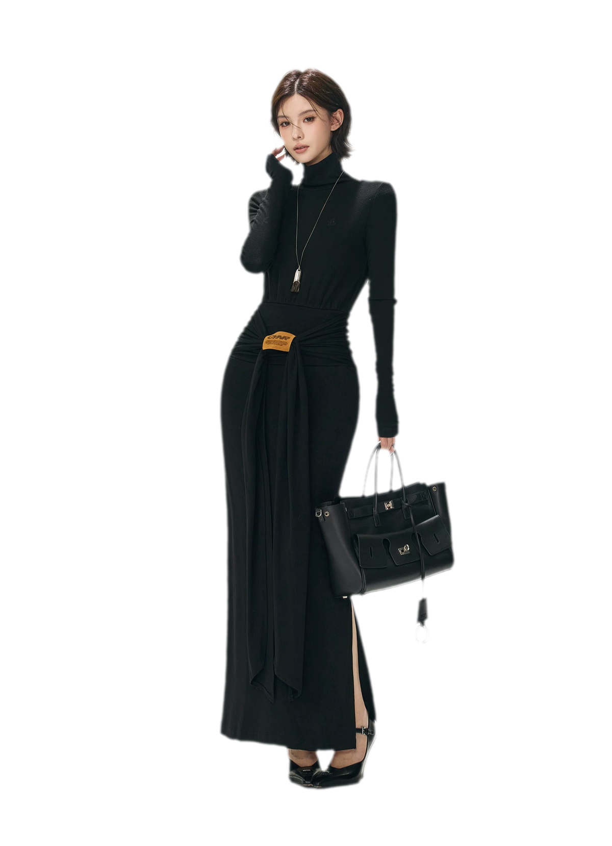 Turtleneck Ruched Waist Knit Dress — Load image 7 in gallery view