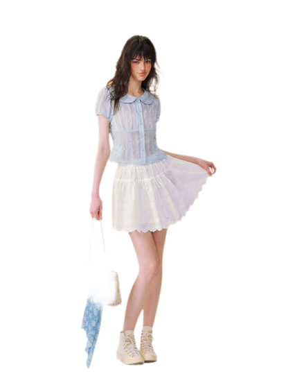 Lace Trim Puff Shirt