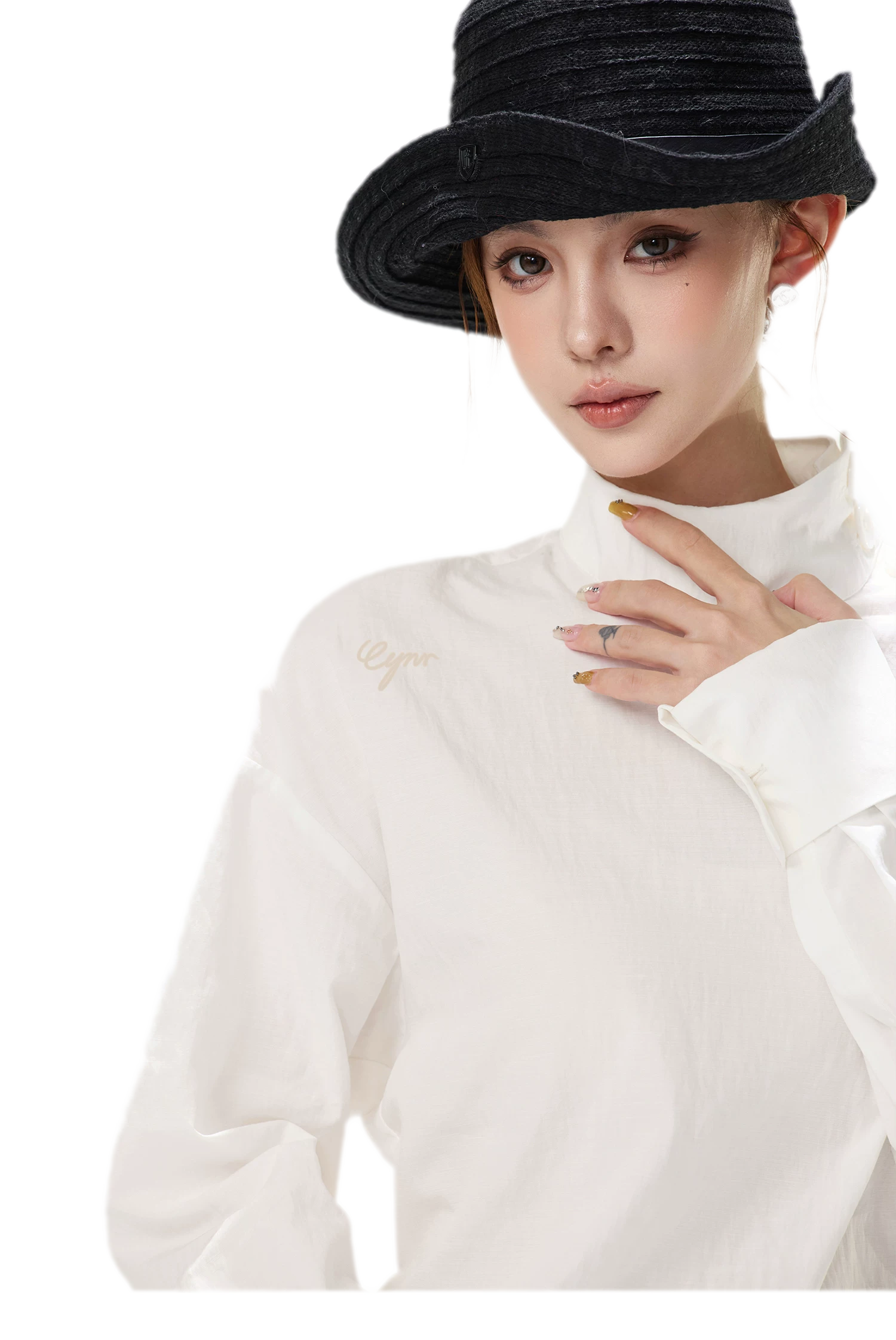 Lyocell Mock-Neck Waist Shirt