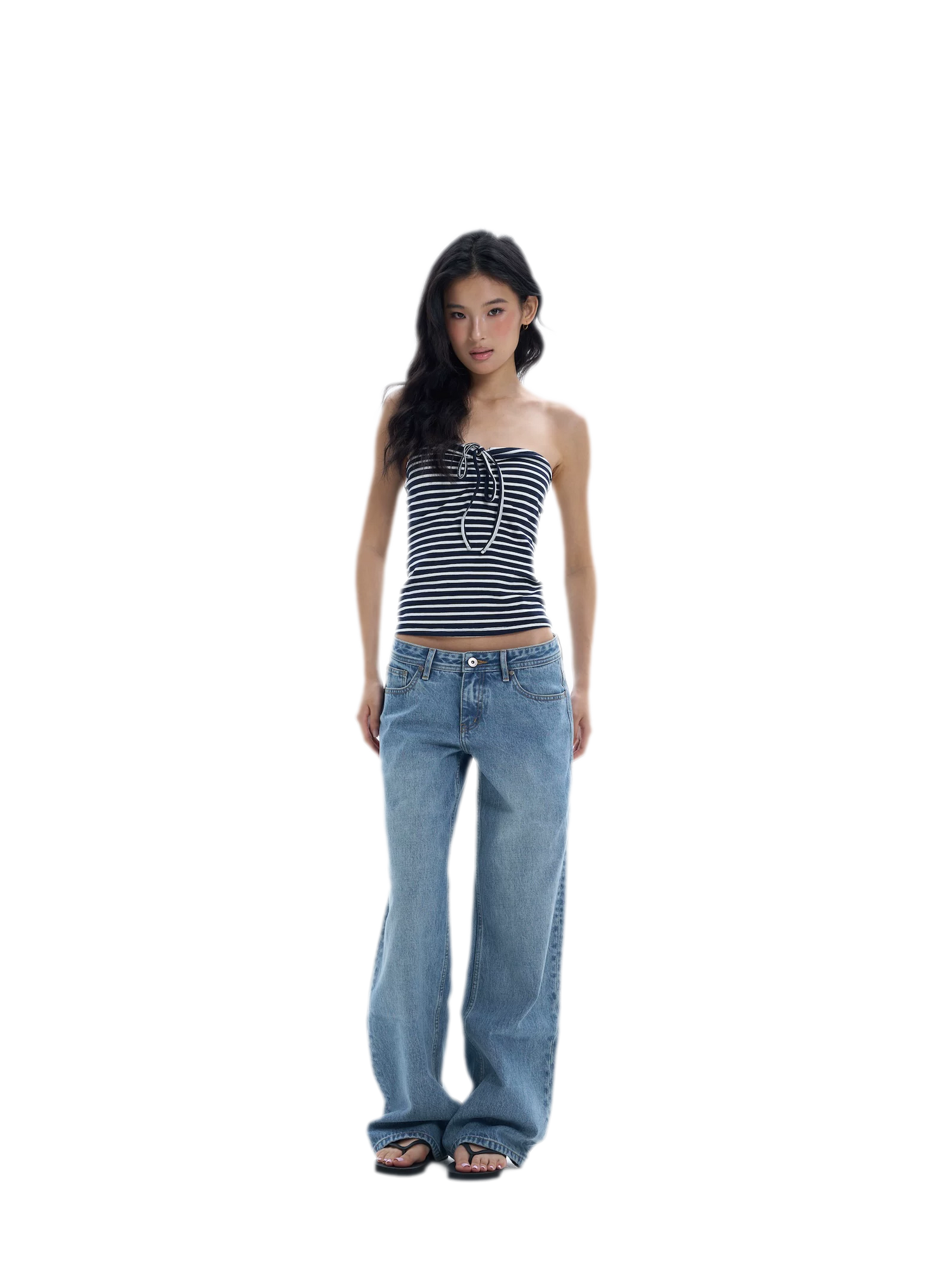 Striped Drawstring Bandeau Top