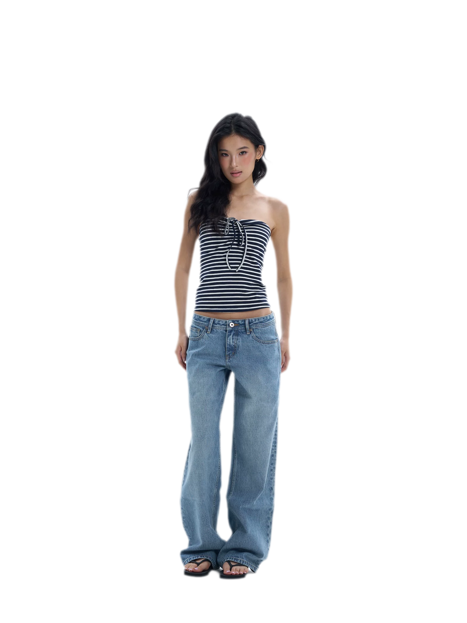 Striped Drawstring Bandeau Top