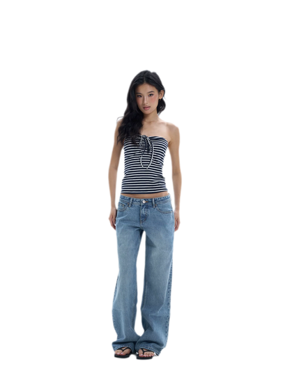 Striped Drawstring Bandeau Top