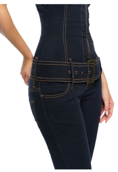 Washed Fitted Denim Jumpsuit