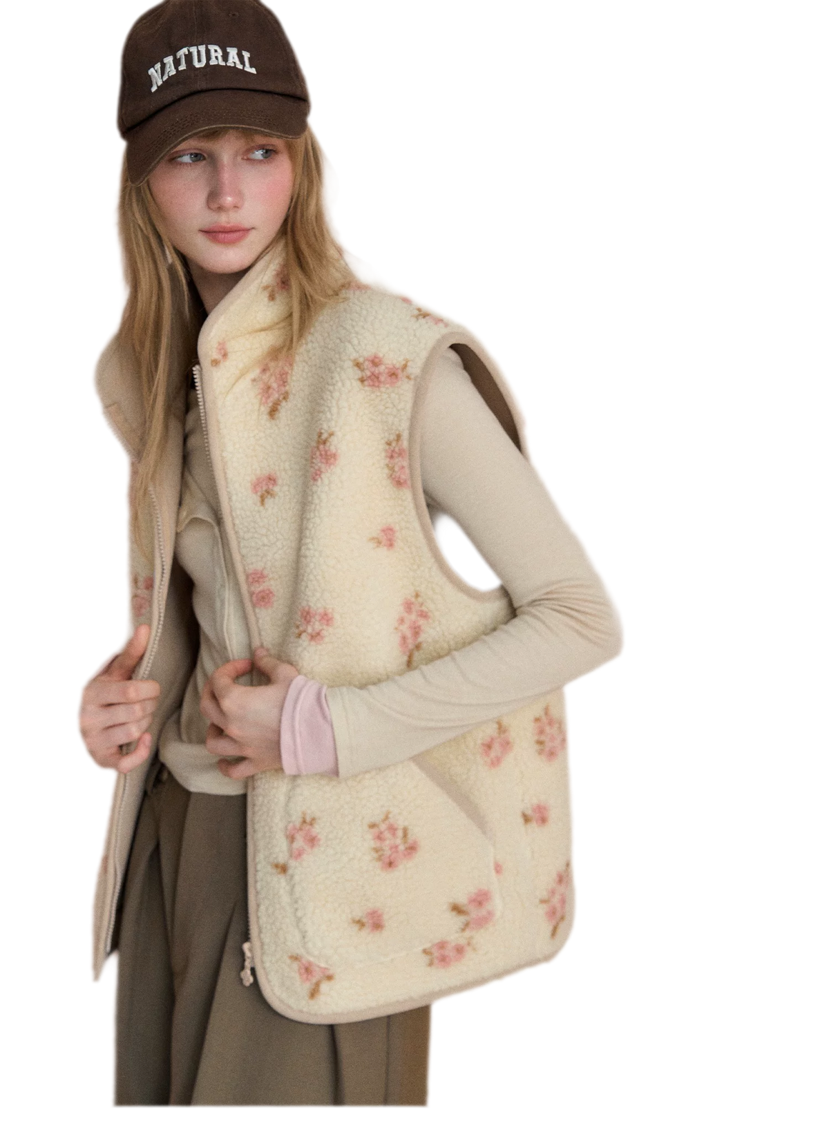 Floral Fleece Stand Collar Vest