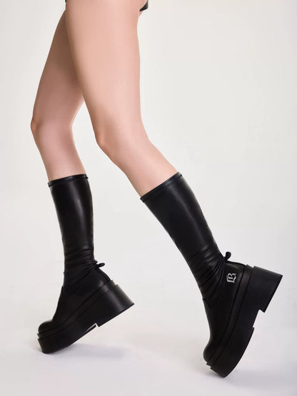 Stretch Platform Knee-High Boots