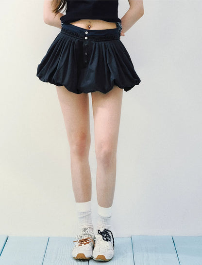 Navy Petal Pleated Skirt