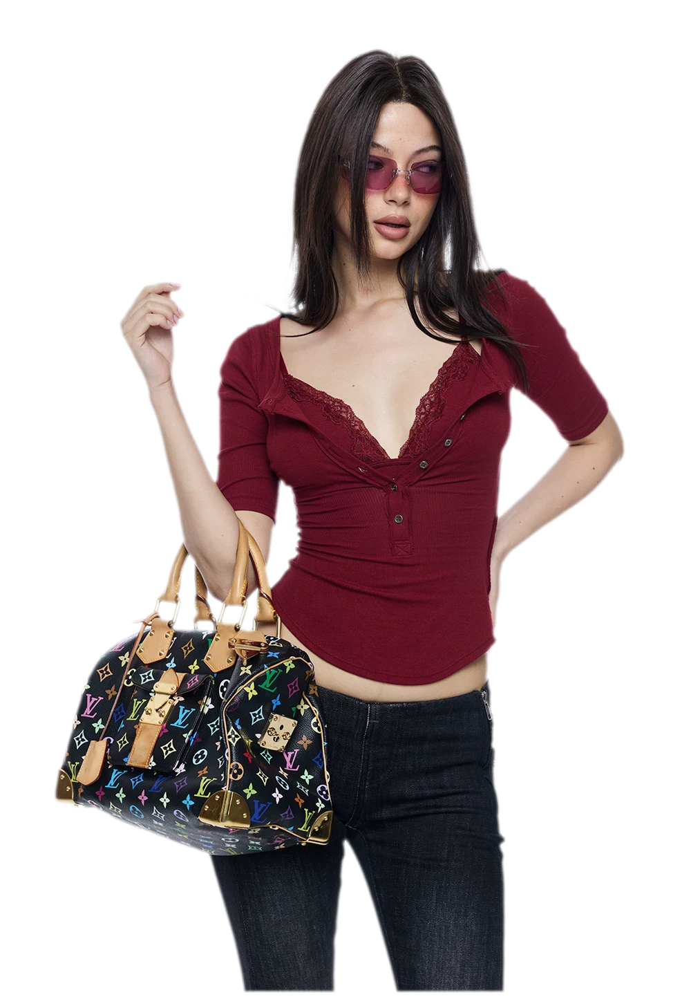 Ribbed Lace V-Neck Top Set