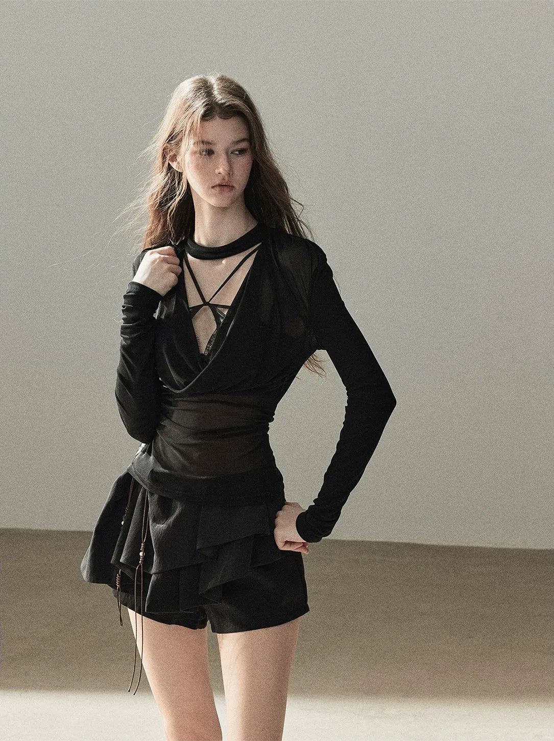 Sheer Draped Collar Top