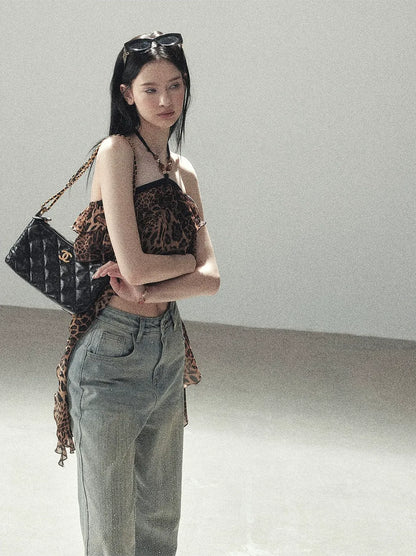 Leopard Ruffle Halter Top
