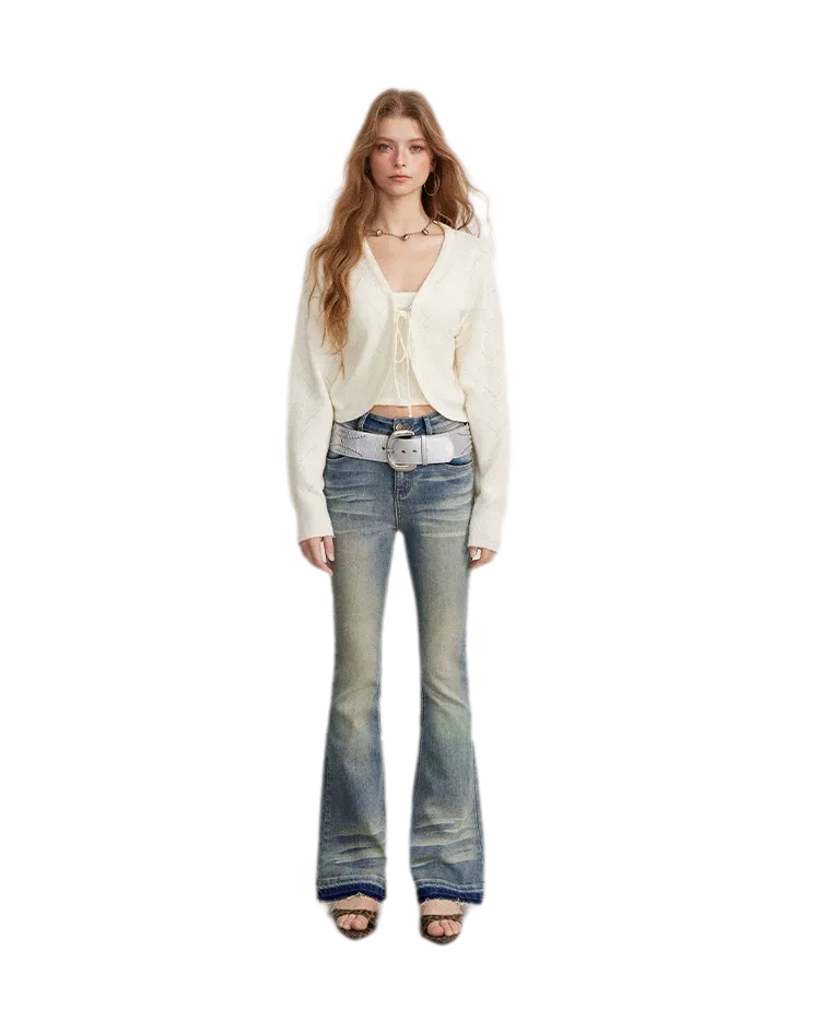 Diamond Knit Tie Cardigan Set