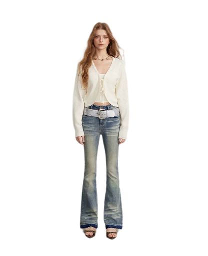 Diamond Knit Tie Cardigan Set