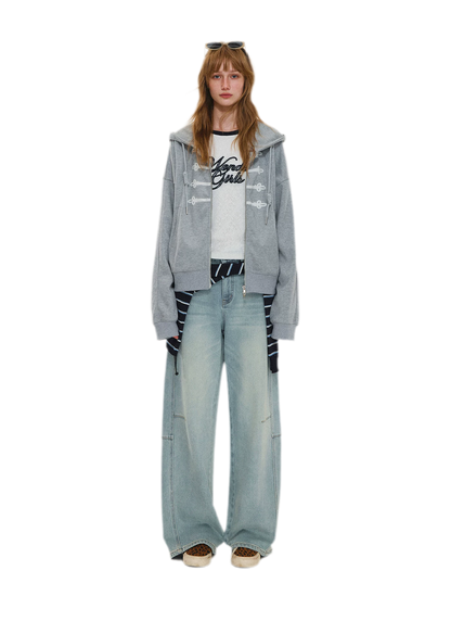 Texturierte Hoodie-Jacke mit Puff-Print