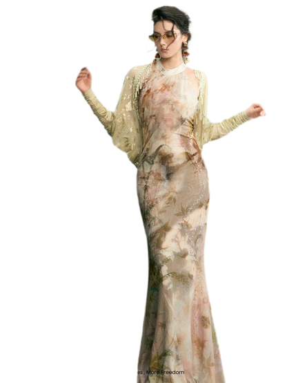 Samt-Jacquard-Meerjungfrauenkleid