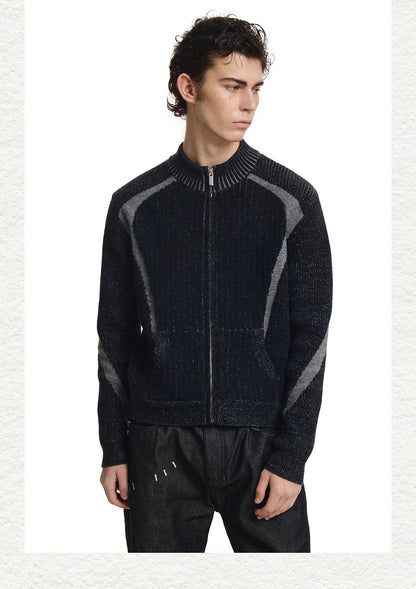 Contrast Jacquard Fitted Knit Cardigan