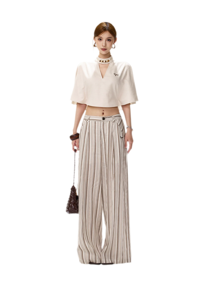 Tencel Stripe Wide-Leg Pants